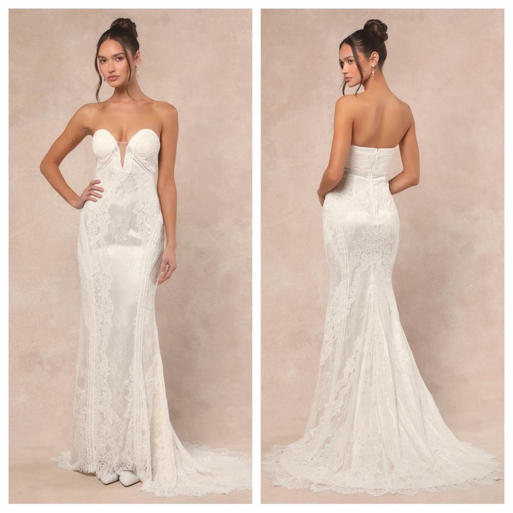 Lulu's Lovita White Lace Strapless Mermaid Maxi Dress